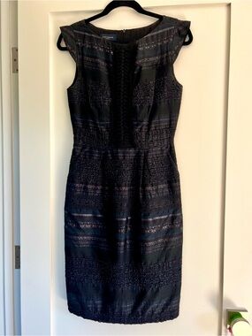 Piazza Sempione Black Textured Cap-Sleeve Midi Dress